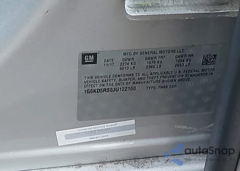 2018 Cadillac Ct6 Luxury z USA, uszkodzony, nr VIN 1G6KD5RS0JU122160